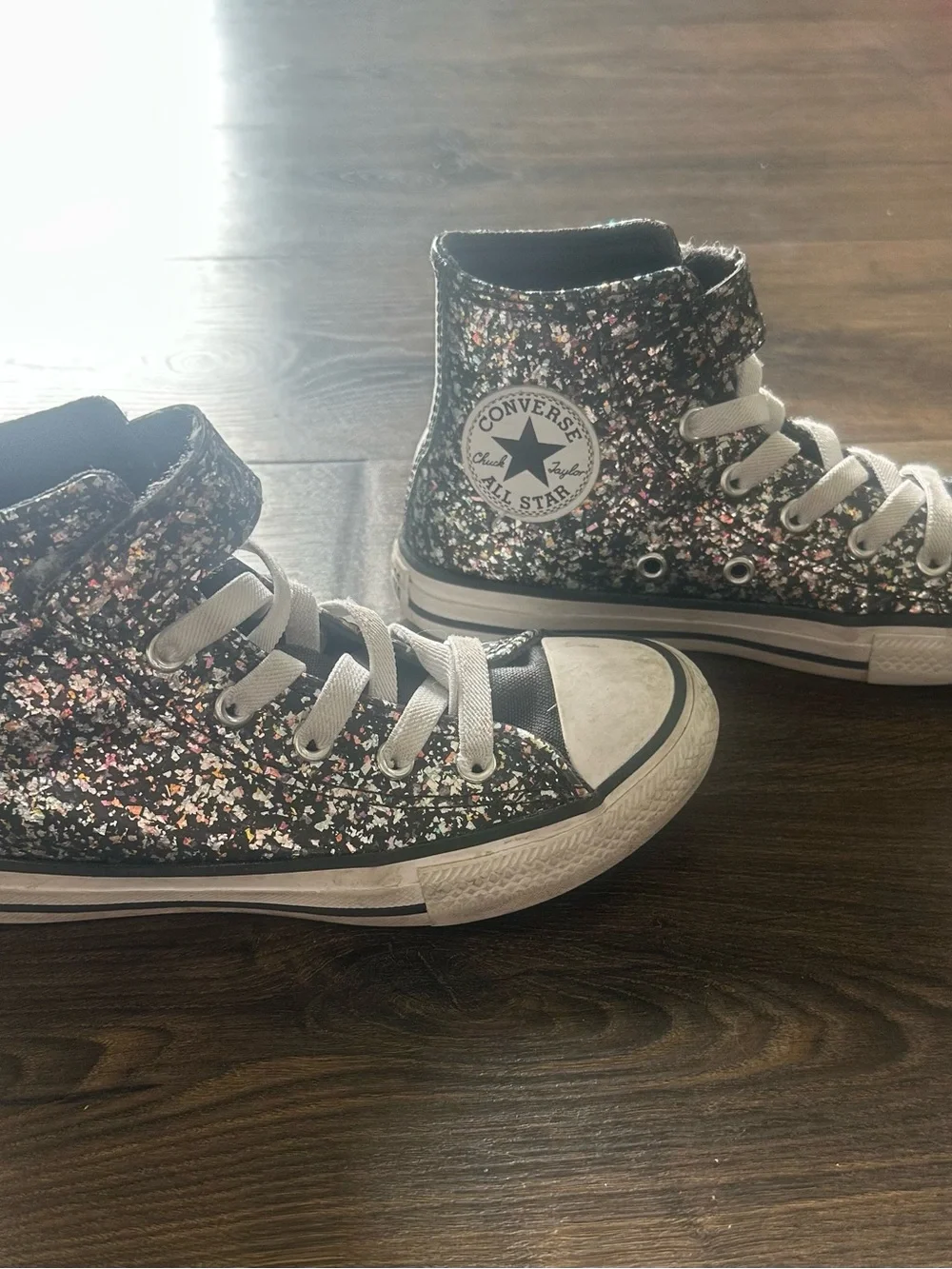 Converse Kids' High-Top Glitter Sneakers in Black and Silver